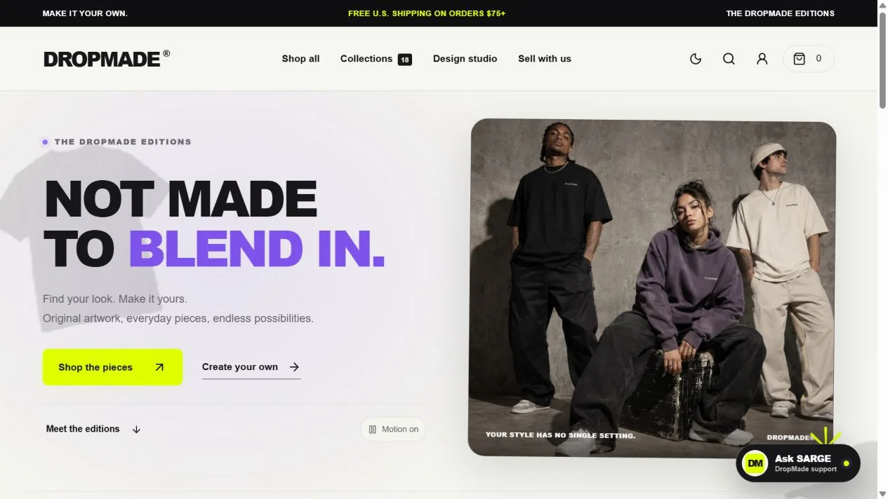 Current DropMade Editions storefront