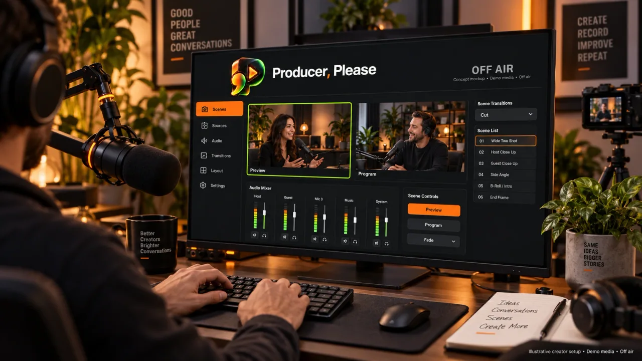 Supplied concept of a podcast creator using Producer, Please