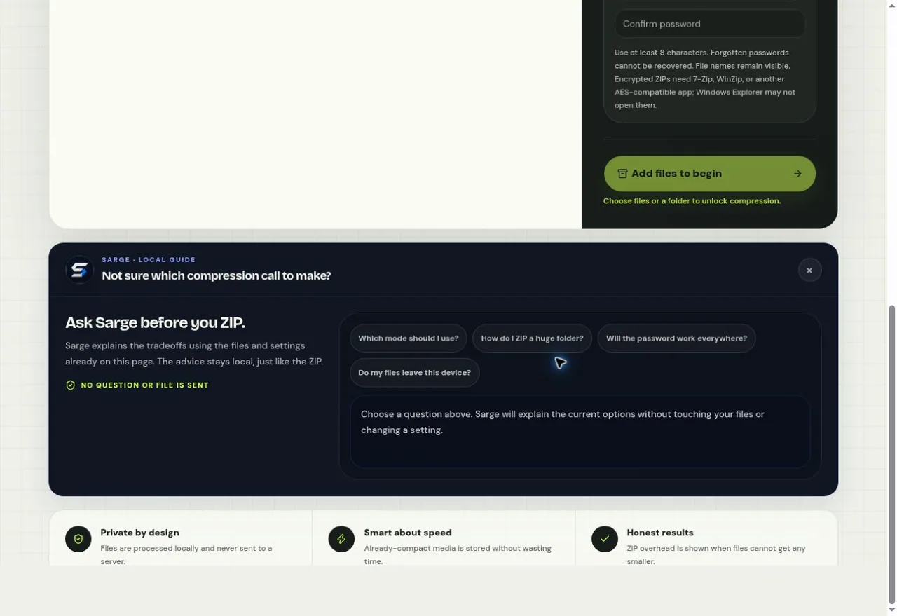 zip-please: Local Sarge guidance captured from the live website