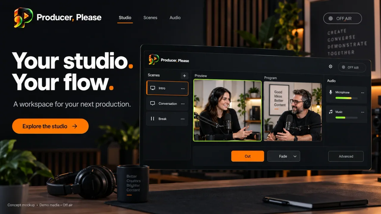 Producer, Please branded website and studio concept